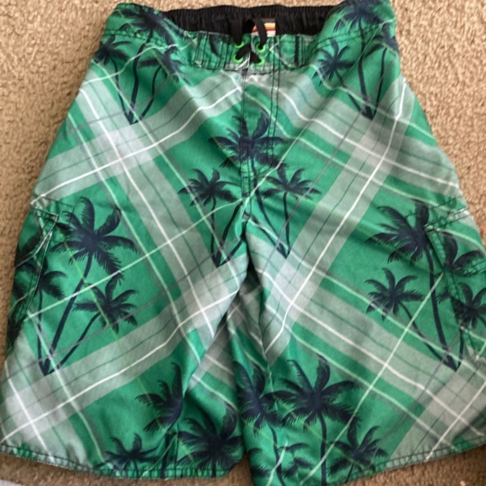Boys Green Palm Tree Hang Ten Swim Trunks